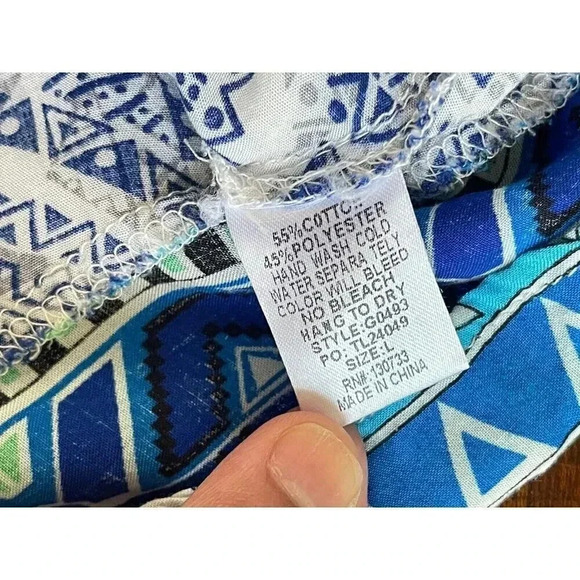 Umgee Women's Dress Size Large Blue Geometric Bohemian‎ Hippie Cotton Blend - Picture 10 of 10